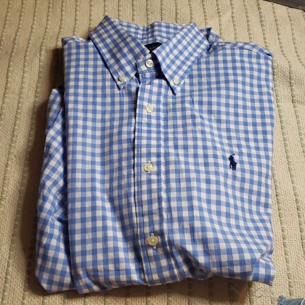 Ralph Lauren men's baby blue and white "picnic" checker button down large 16.5